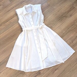 NWOT Calvin Klein Dress Sleeveless Collared Button Down Tie Ivory